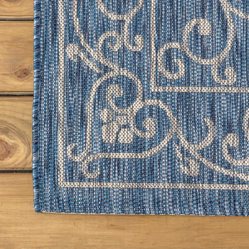 Charleston Filigree Navy/Gray Synthetic 8x10 Indoor/Outdoor Rug