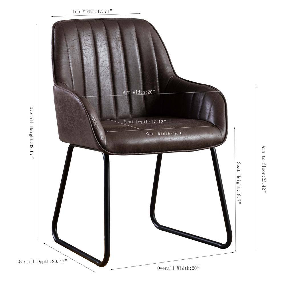 Low-Profile Black Leather Upholstered Arm Chair with Metal Base