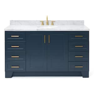 Taylor 61 in. W x 22 in. D x 36 in. H Freestanding Bath Vanity in Midnight Blue with Carrara White Marble Top
