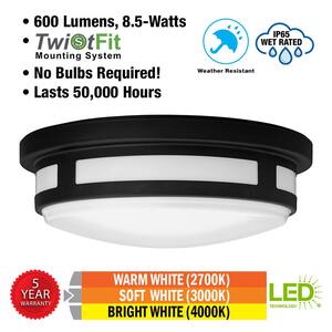 9 in. Round Black Indoor Outdoor LED Flush Mount Ceiling Light 600 Lumens 2700K 3000K 4000K Wet Rated (8-Pack)