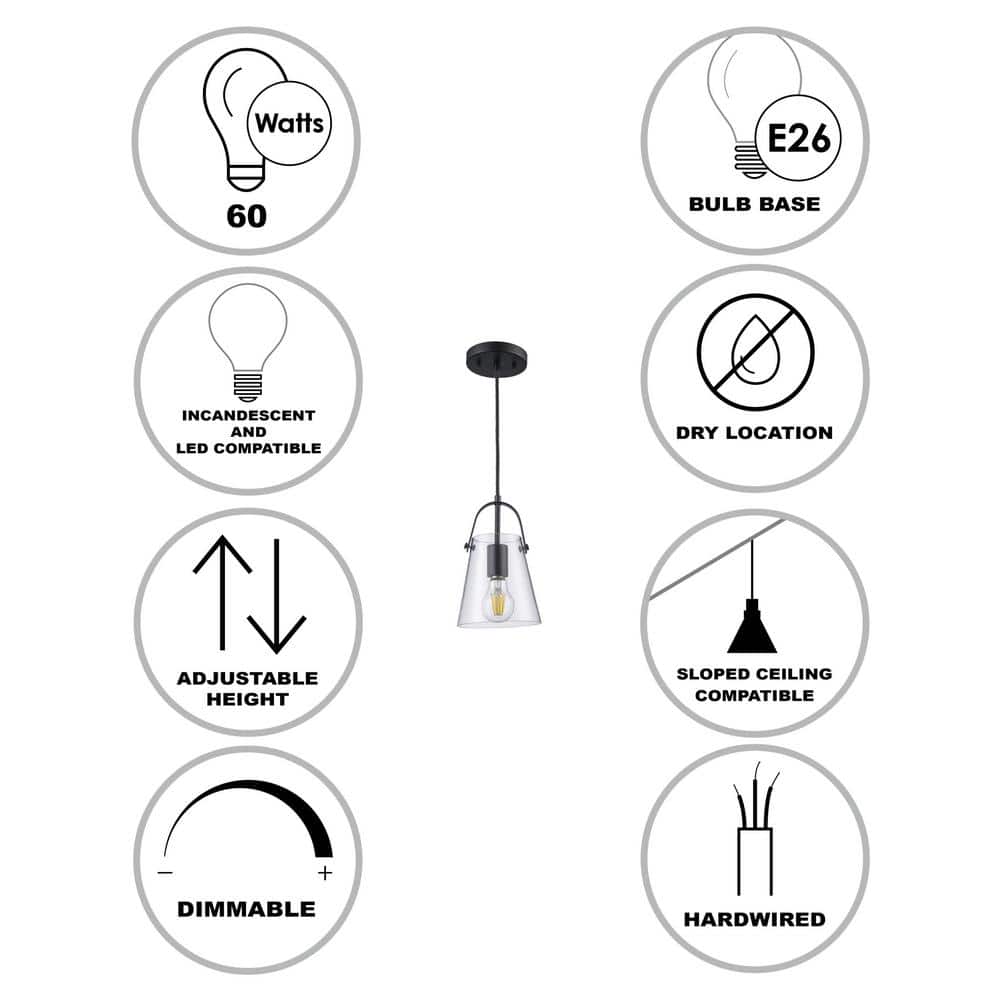 Curry Black Mini Pendant Light with Clear Glass Shade