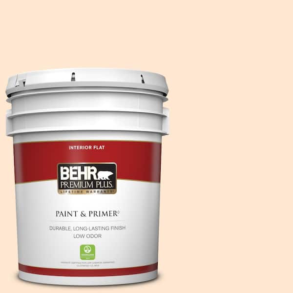 BEHR PREMIUM PLUS 5 gal. #P210-1 Sour Candy Flat Low Odor Interior Paint & Primer