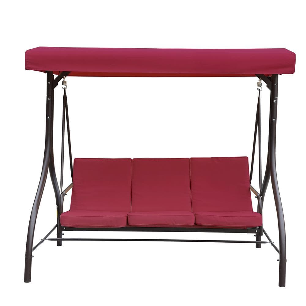 Clihome 3Person Metal Porch Swing with Removable Cushions with