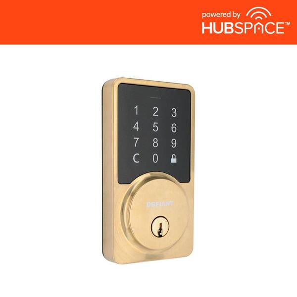 Defiant Square Brushed Gold Smart WiFi Deadbolt Powered by Hubspace HSGC9XMD01AJ The Home Depot