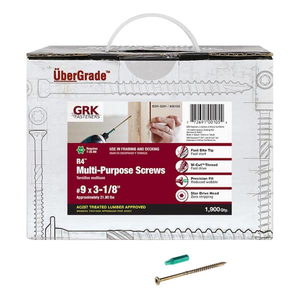 GRK Fasteners #9 x 3-1/8 in. Star Drive Bugle Head R4 Multi-Purpose Wood Screw (1,900-Pack)