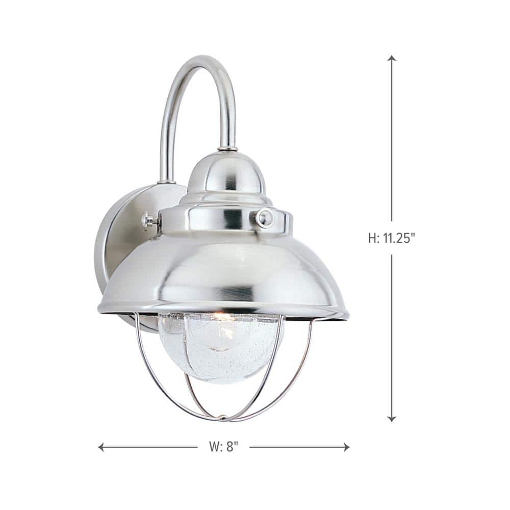 Brushed Stainless Steel Outdoor Wall Sconce with Clear Seeded Glass Shade