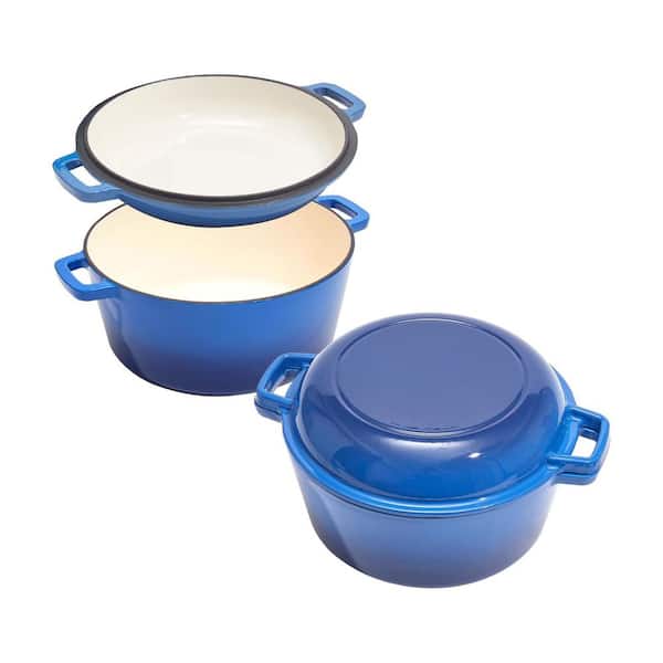 6 qt. Enameled Cast Iron Dutch Oven Round Blue Oven Safe up to 500°F Compatible Cooktops Kitchen Pot with Lid