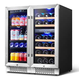 30 in. Triple Zone 28-Wine Bottles and 80-Cans Beverage and Wine Cooler Side-by-Side Built-in Refrigerators in Black
