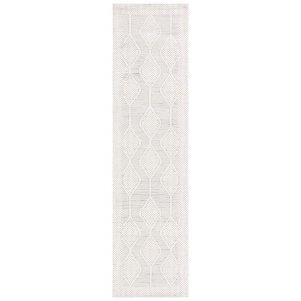 SAFAVIEH Marbella Collection Ivory Blue 2 ft. X 9 ft. Border Geometric Runner Rug