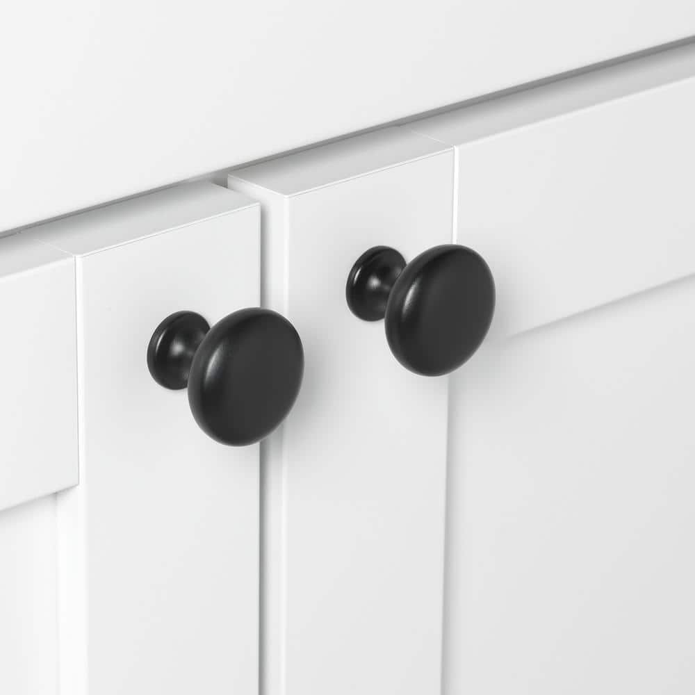 Matte Black Round Brass Cabinet Knob with Mounting Hardware