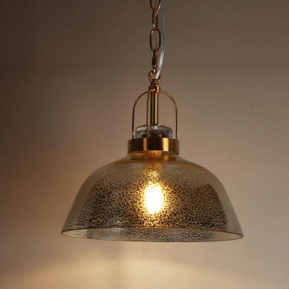 Swarajism Polished Brass and Mottled Glass Pendant Light