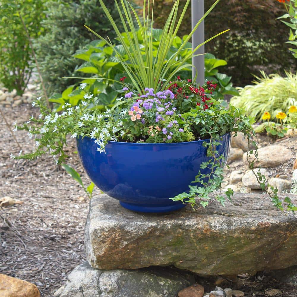 French Blue 24" Galvanized Steel Bowl Planter