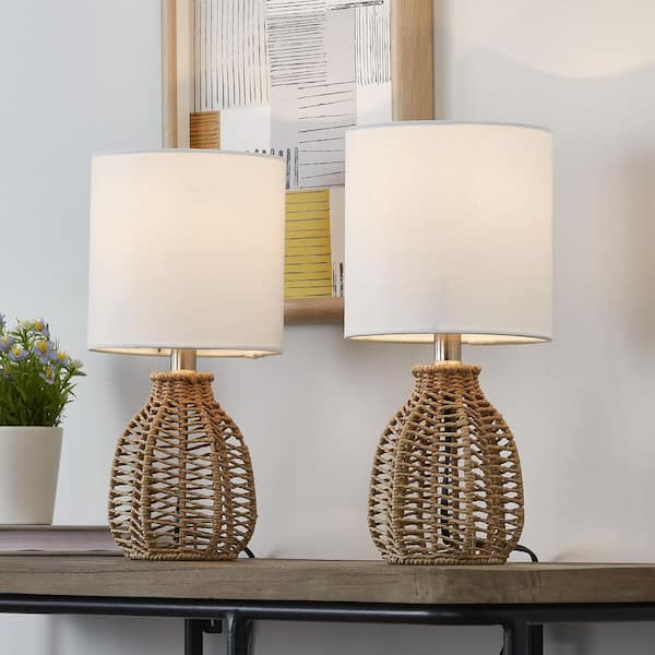 Heideman 13-in. Rope-Woven Base Table Lamp with White Linen Lampshade (2-Pack)