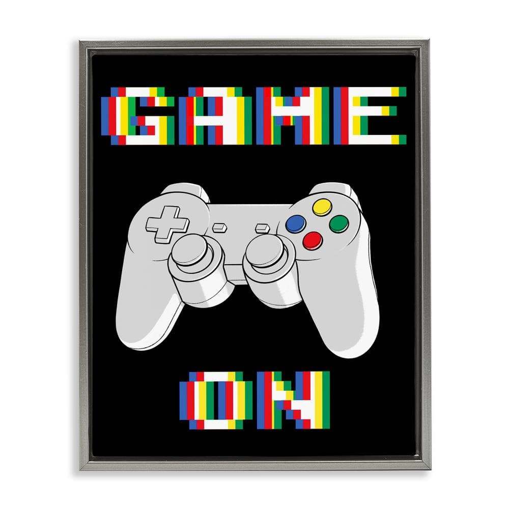Colorful Digital Game On Gray Framed Floater Canvas Wall Art, design by Marcus Prime