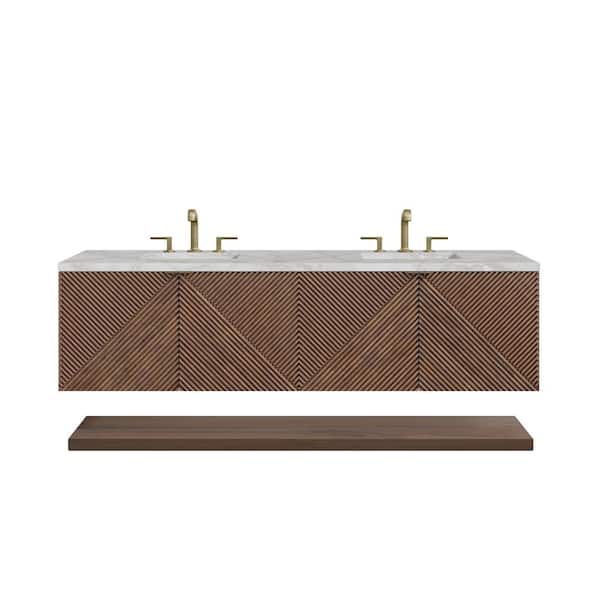 James Martin Vanities Marcello 72.0 in. W x 23.5 in. D x 37.2 in. H Double Bathroom Vanity in Chestnut with Victorian Silver Quartz Top