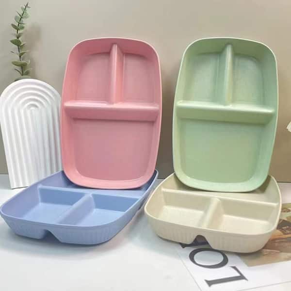 Classic Multicolor BPA Free Divided Unbreakable Wheat Straw Plates, Spring Picnic Camping Dinnerware Set of 4