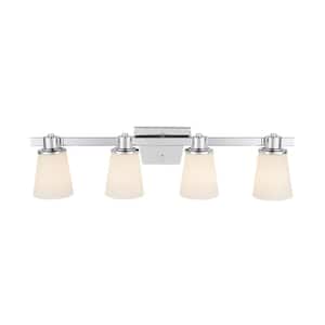 4-Light Chrome Bath Vanity Light with Bell Shaped Etched White Glass
