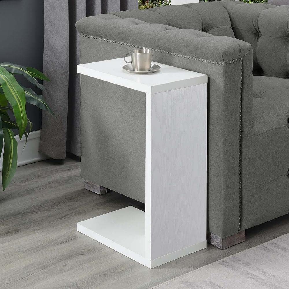 White Wood C-Shaped End Table