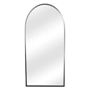 22 in. W x 47 in. H Arched Mirror for Bathroom Entryway Wall Decor Metal Frame Wall Mounted Mirror in Black 2-Pieces