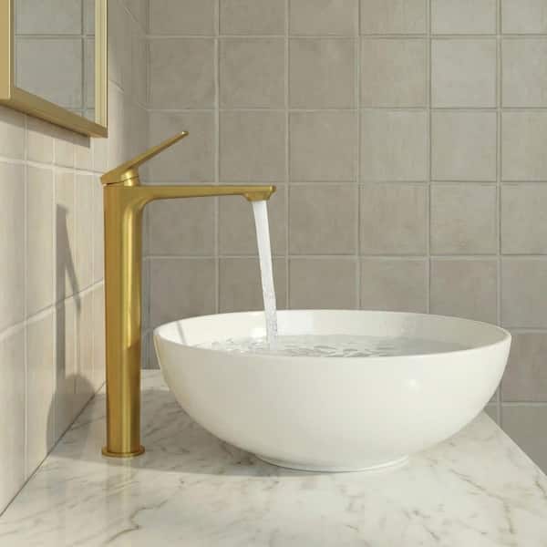 13 in. Single Handle 1-Hole Vessel Sink Faucet with Pop-Up Drain and Spot Resistant 1.2 GPM in Brushed Gold