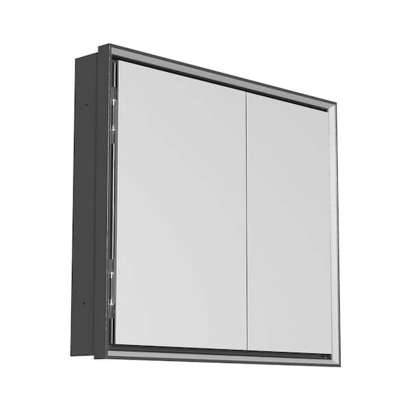 Jasmie 30 in. W x 32 in. H Rectangular Aluminum Recessed/Surface Mount LED Medicine Cabinet with Mirror, Dual-View Mirror