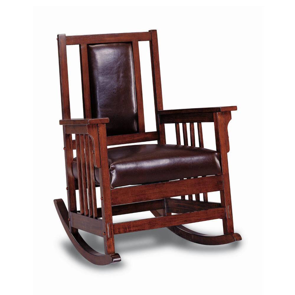Warm Espresso Solid Wood Rocking Chair with Leatherette Cushions