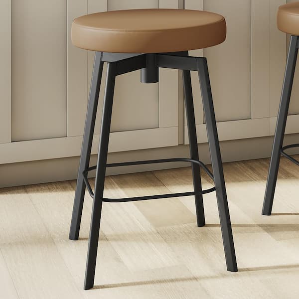 Tanner 30 in. Swivel Bar Stool - Tan Faux Leather/Black Metal