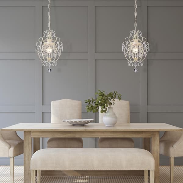 Amorette 1-Light Antique White Mini Glam Chandelier with Clear Glass Hanging Crystals