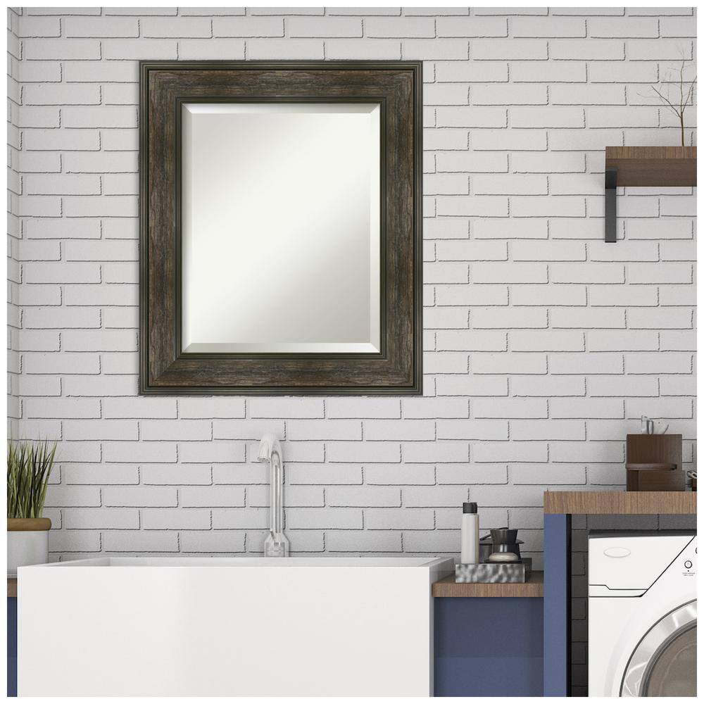Bronze and Silver Beveled Rectangular Wall Mirror