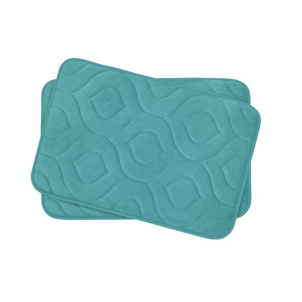 BounceComfort Naoli Turquoise 17 in. x 24 in. Memory Foam 2-Piece Bath Mat Set