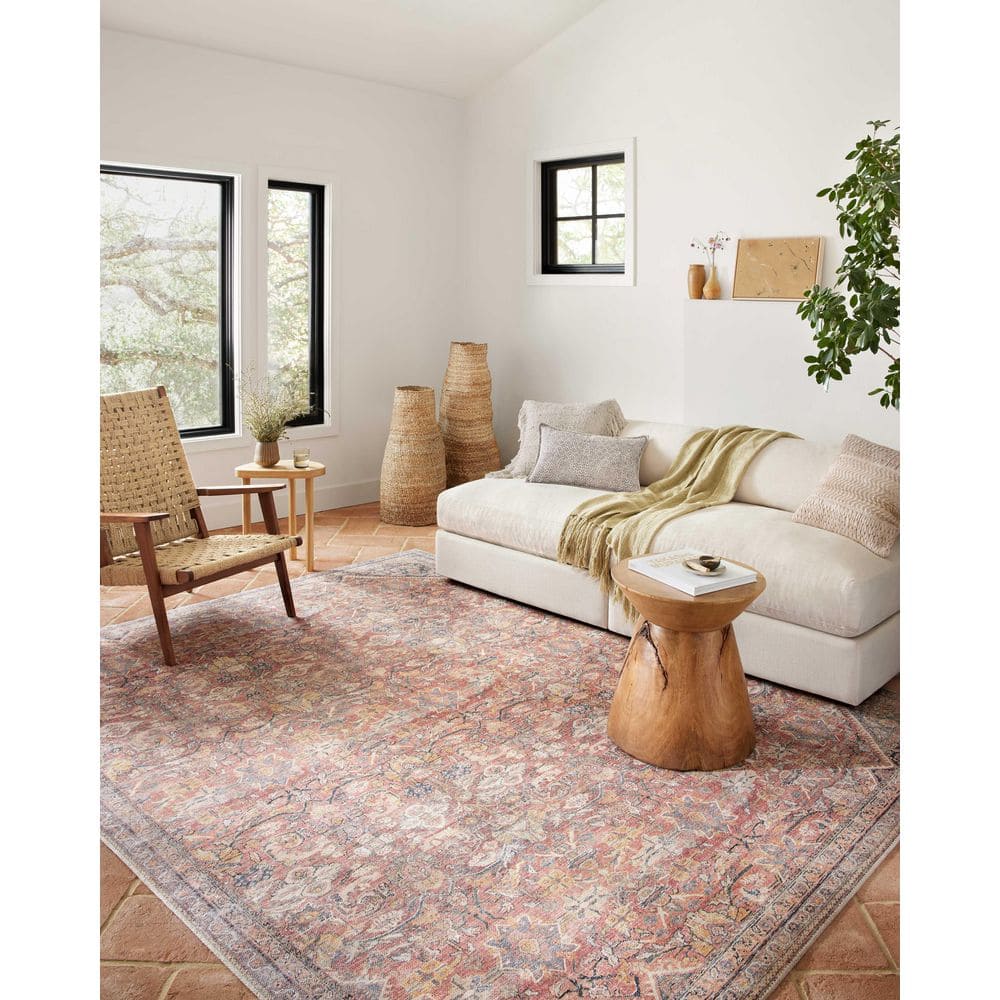 Adrian Rust and Denim Oriental Synthetic Area Rug