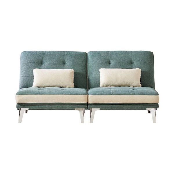 Tatahance 73 in. Armless 2-piece Fabric Modern Sectional Sofa in Green with Two Beige Pillows