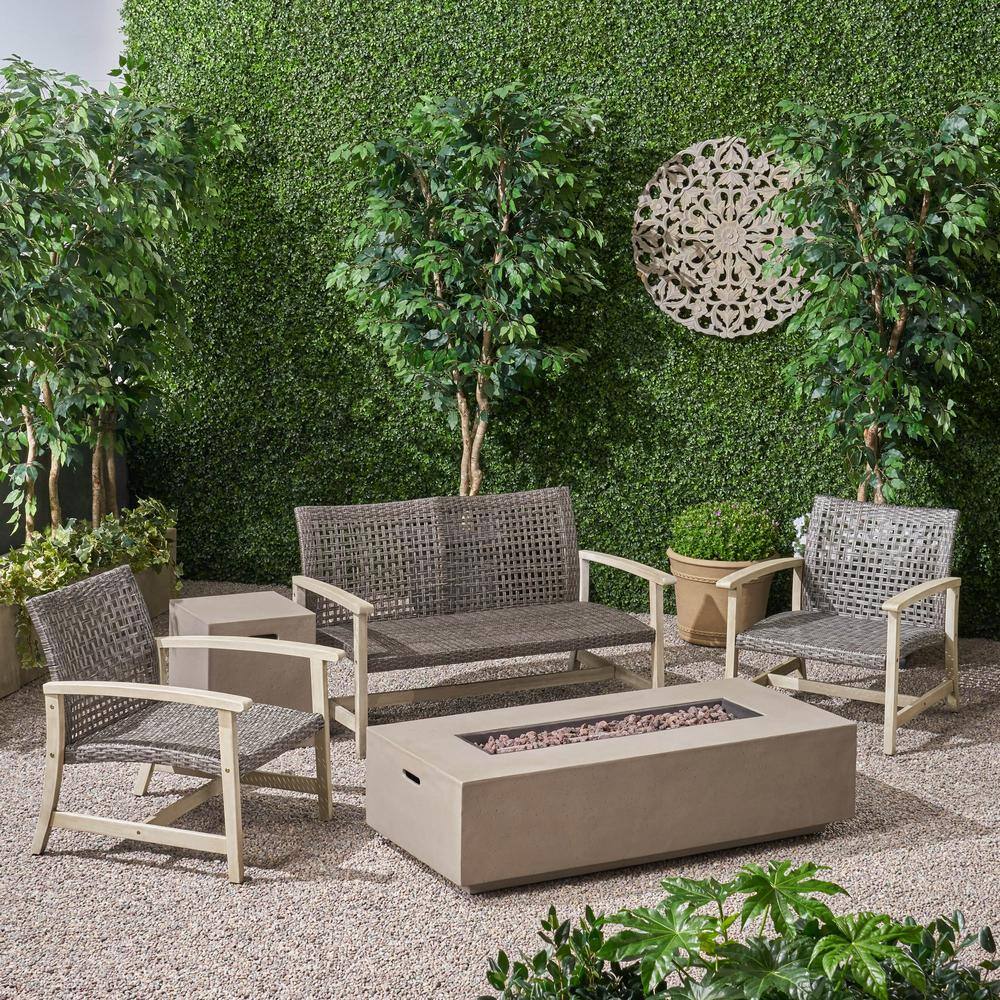 Augusta Light Grey 5-Piece Wood Patio Fire Pit Seating Set price history on PriceWatchPro