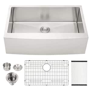 36 in. x 21 in. 16-Gauge Stainless Steel Single Bowl Farmhouse Apron Front Kitchen Sink Basin with Drain Strainer