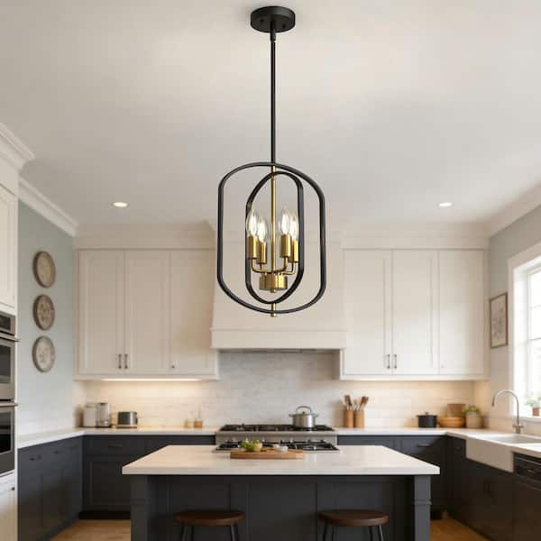 Emeritpro 4-Light Modern Branch Matte Black and Gold Chandelier