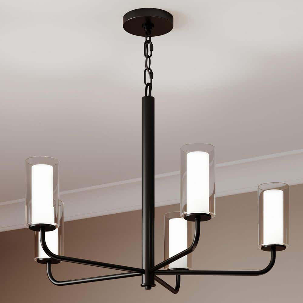 Mack 60-Watt 5-Light Matte Black Modern Traditional Chandelier with Layered Glass Shades price history on PriceWatchPro