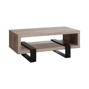 47 .25in Grey Driftwood and Black Rectangle Wood Coffee Table with Storage Shelf