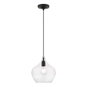 Aldrich 1-Light Black Pendant with Brushed Nickel Accent and Clear Glass Shade