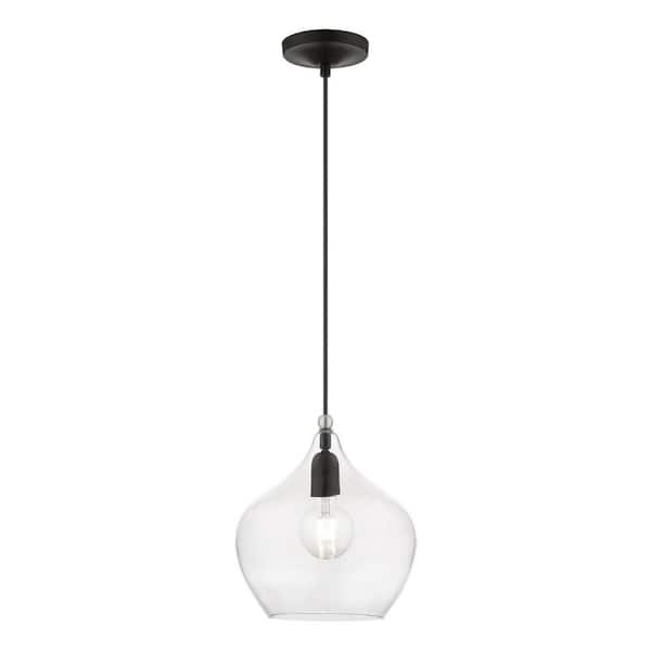 Livex Lighting Aldrich 1-Light Black Pendant with Brushed Nickel Accent and Clear Glass Shade