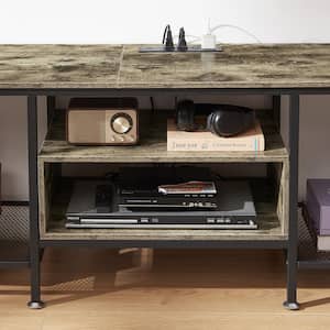 TV Stand with Power Outlets, Gray TV Console for 65 in. Industria Media Entertainment Center with Charging Station