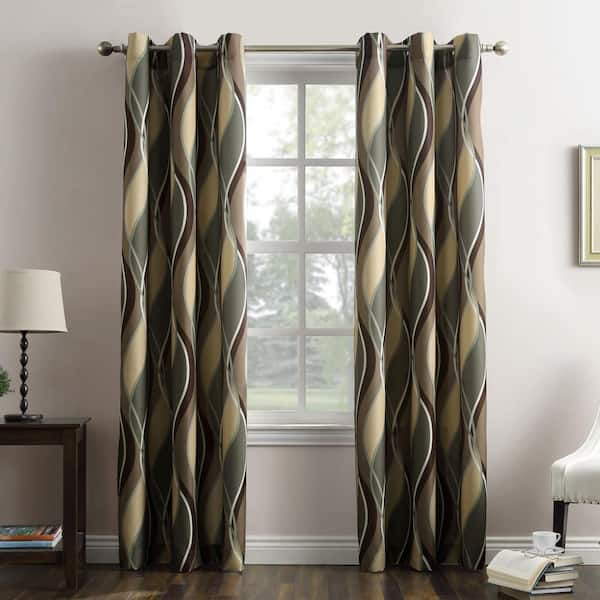 No. 918 Intersect Ogee Print Spruce Polyester 48 in. W x 95 in. L Grommet Light Filtering Curtain (Single Panel)