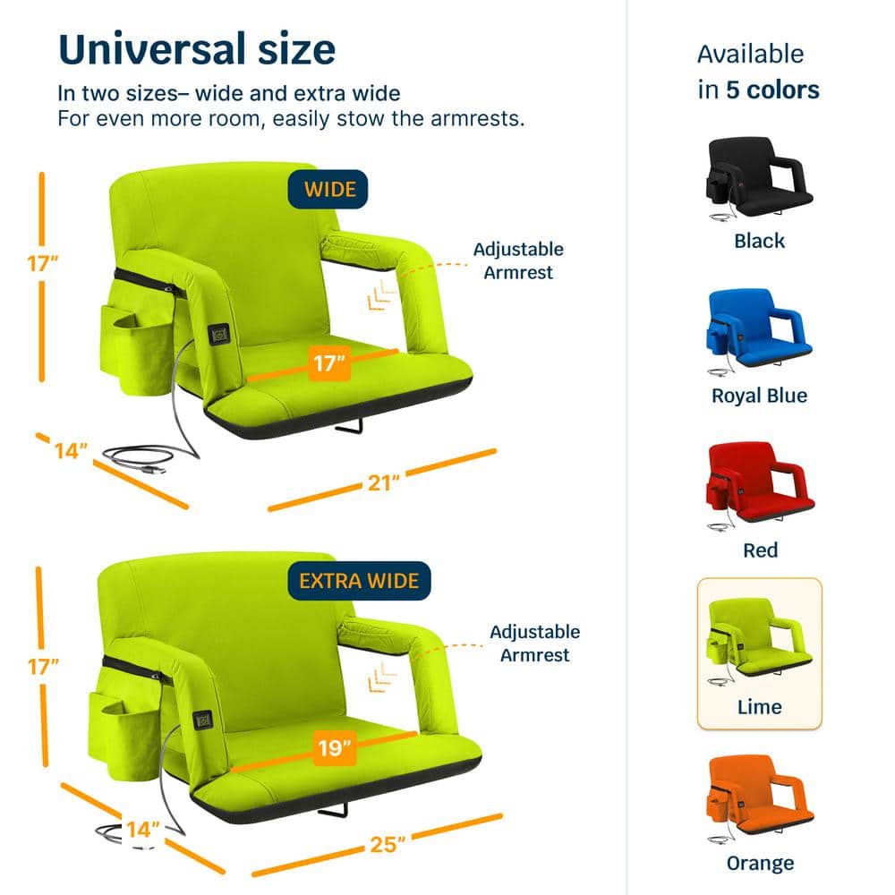 Lime Heated Reclining Stadium Seat with Armrests