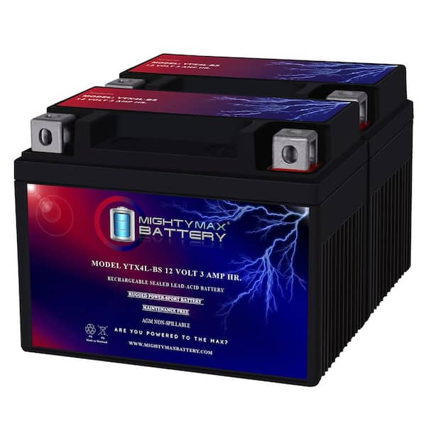 MIGHTY MAX BATTERY YTX4L-BS Replaces YT4L-12 Motorcycle Scooter ATV Battery - 2 Pack