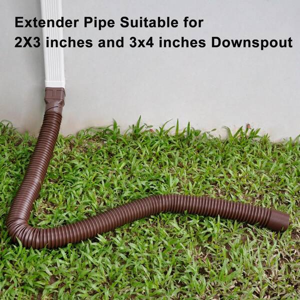 7ft Flexible Gutter Downspout Extender – Fits 2x3 & 3x4 Downspouts, Heavy-Duty PE (Brown, 1-Pack)