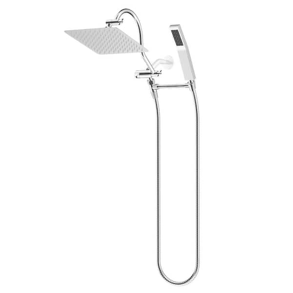 Hibbent Rainfall 1-Spray 10 in. Dual Wall Mount Fixed and Handheld Shower Head 1.8 GPM in Chrome Finish