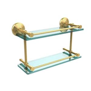 Monte Carlo 16 in. L x 8 in. H x 5 in. W 2-Tier Clear Glass Bathroom Shelf with Gallery Rail in Polished Brass