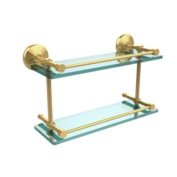 Allied Brass Monte Carlo 16 in. L x 8 in. H x 5 in. W 2-Tier Clear Glass Bathroom Shelf with Gallery Rail in Polished Brass
