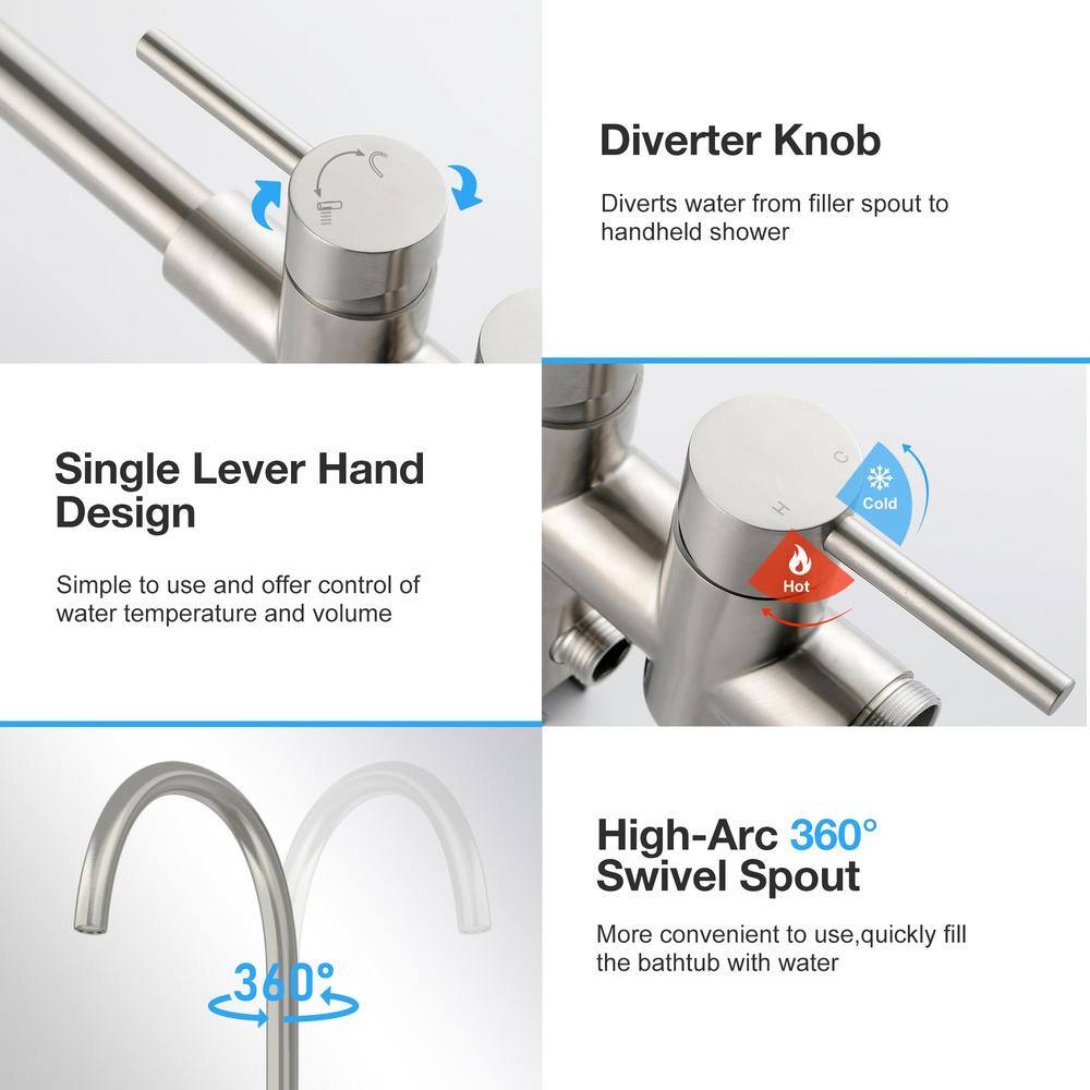 Brushed Nickel Freestanding Tub Filler with Hand Shower