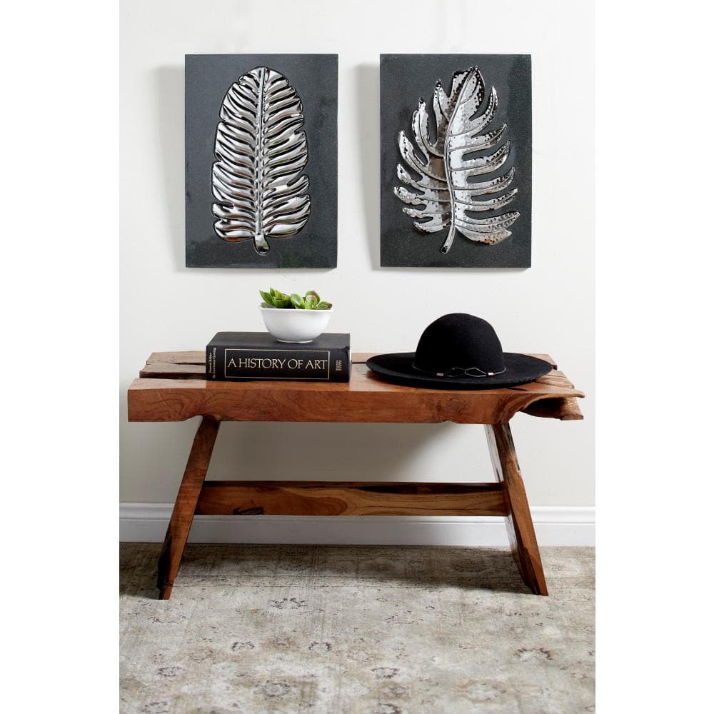 Metallic Silver Iron Leaf Fossil 13.5" Wall Decor Set