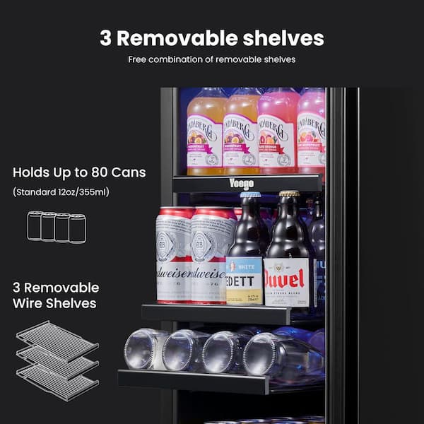 Single Zone 15 in. 80 (12 oz.) Cans Beverage Refrigerator Soda Beer Drink Cooler Built-in/Freestanding 34-54°F